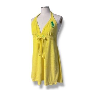 RALPH LAUREN BLUE LABEL Yellow Terry Empire-Waist Halter Cover-Up Dress VINTAGE